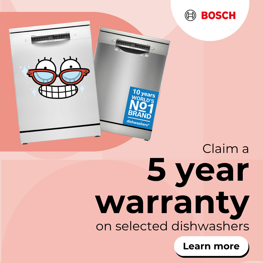 Claim a 5 year warranty on selected Bosch dishwashers